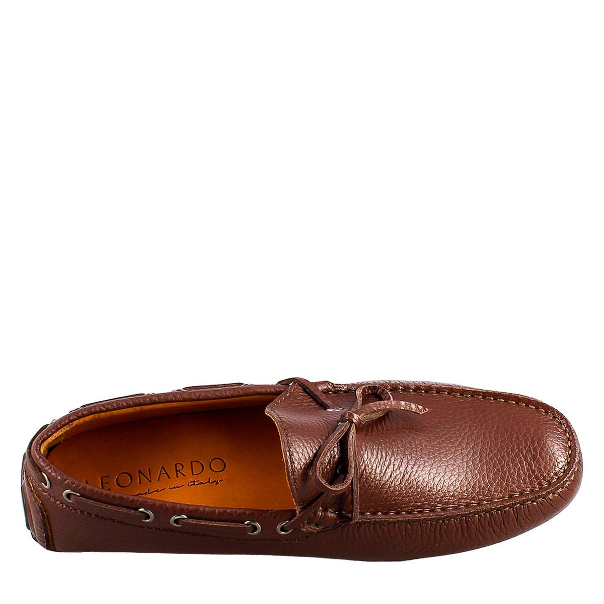 Mocassini artigianali carshoe da uomo in pelle color marrone. - LeonardoShoes