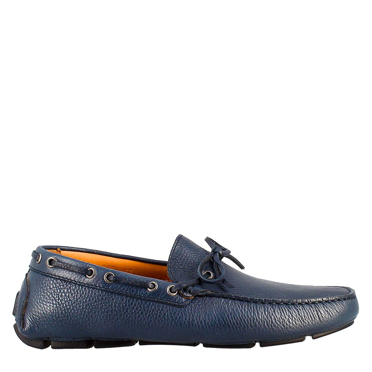 Mocassino tubolare con lacci da uomo in pelle blu - LeonardoShoes