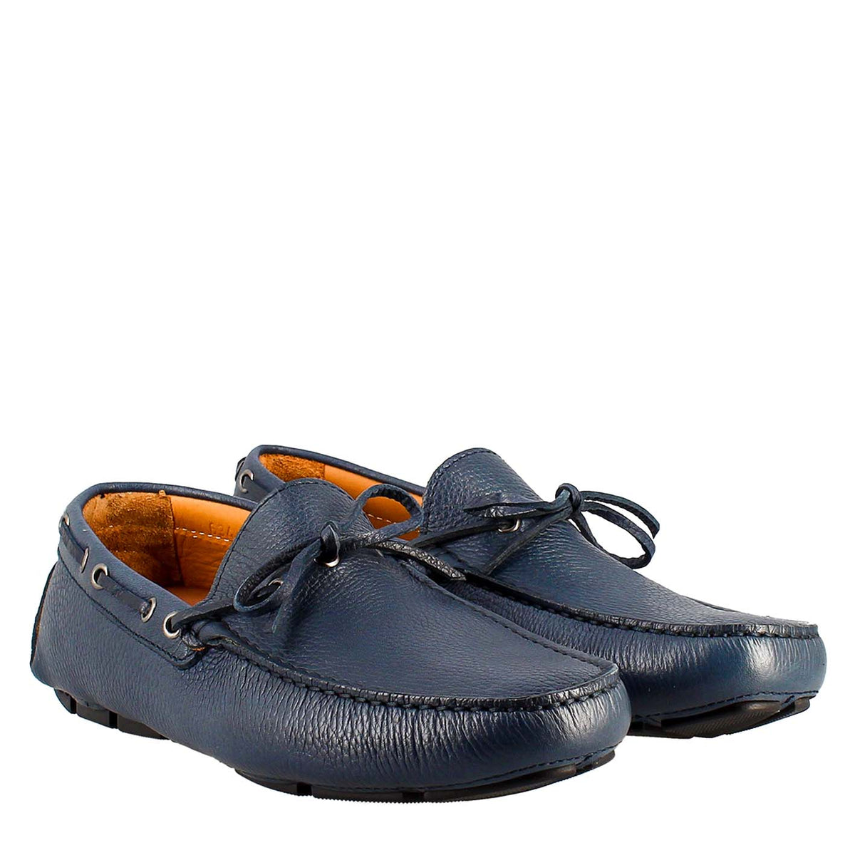 Mocassino tubolare con lacci da uomo in pelle blu - LeonardoShoes