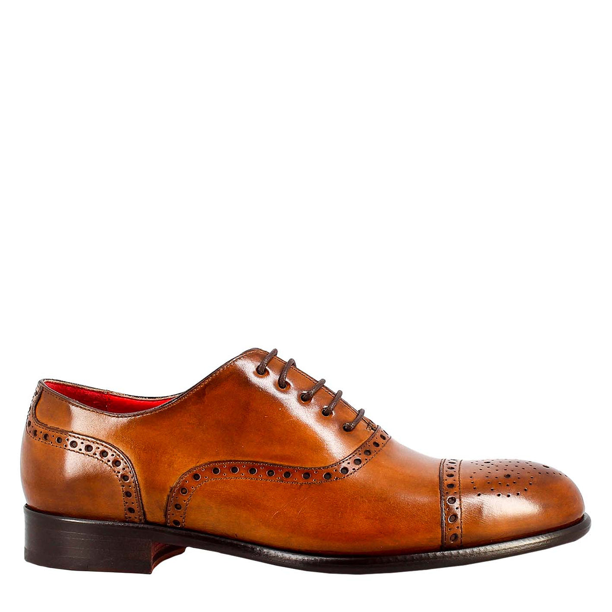 Oxford semi brogue marrone elegante da uomo in pelle - LeonardoShoes