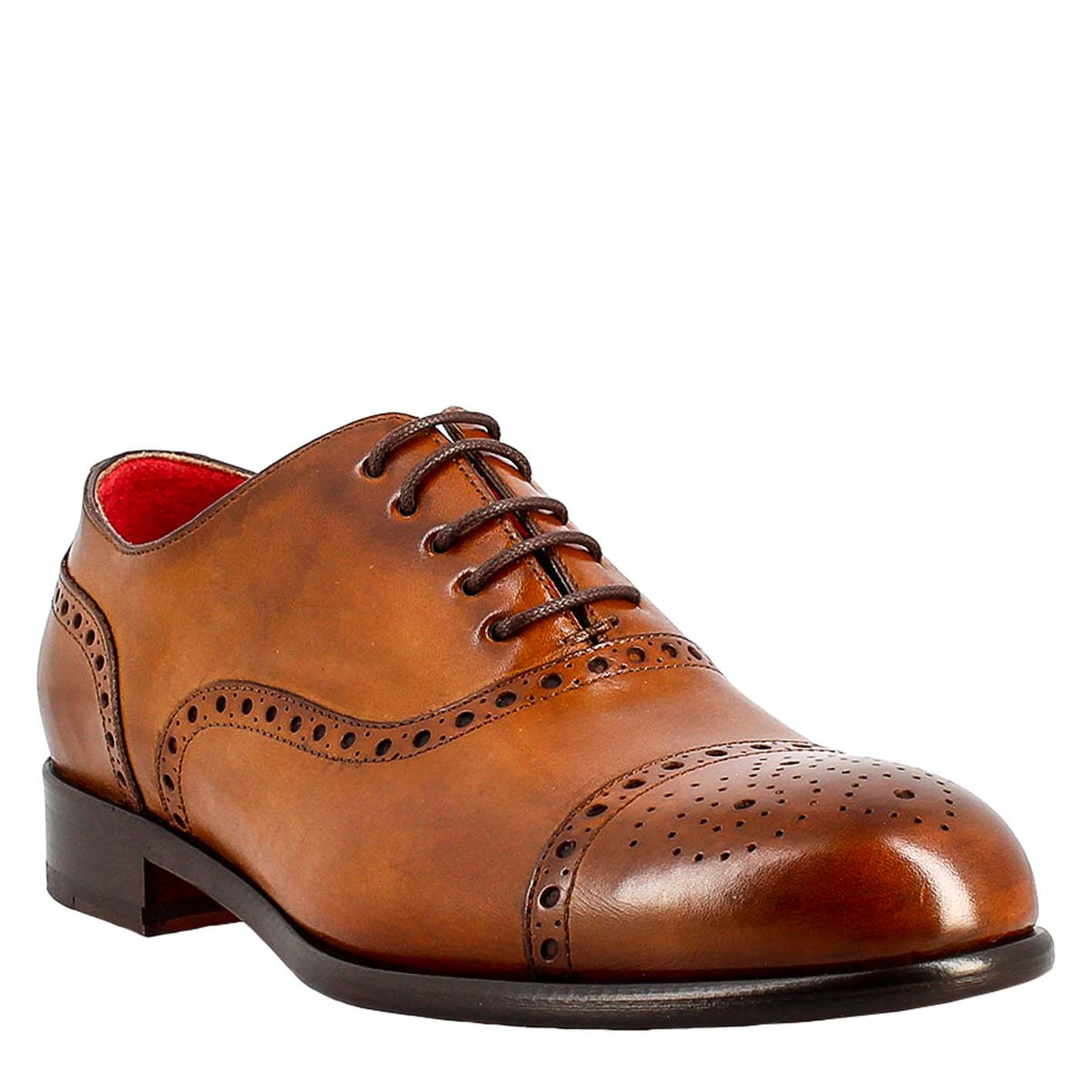Oxford semi brogue marrone elegante da uomo in pelle - LeonardoShoes