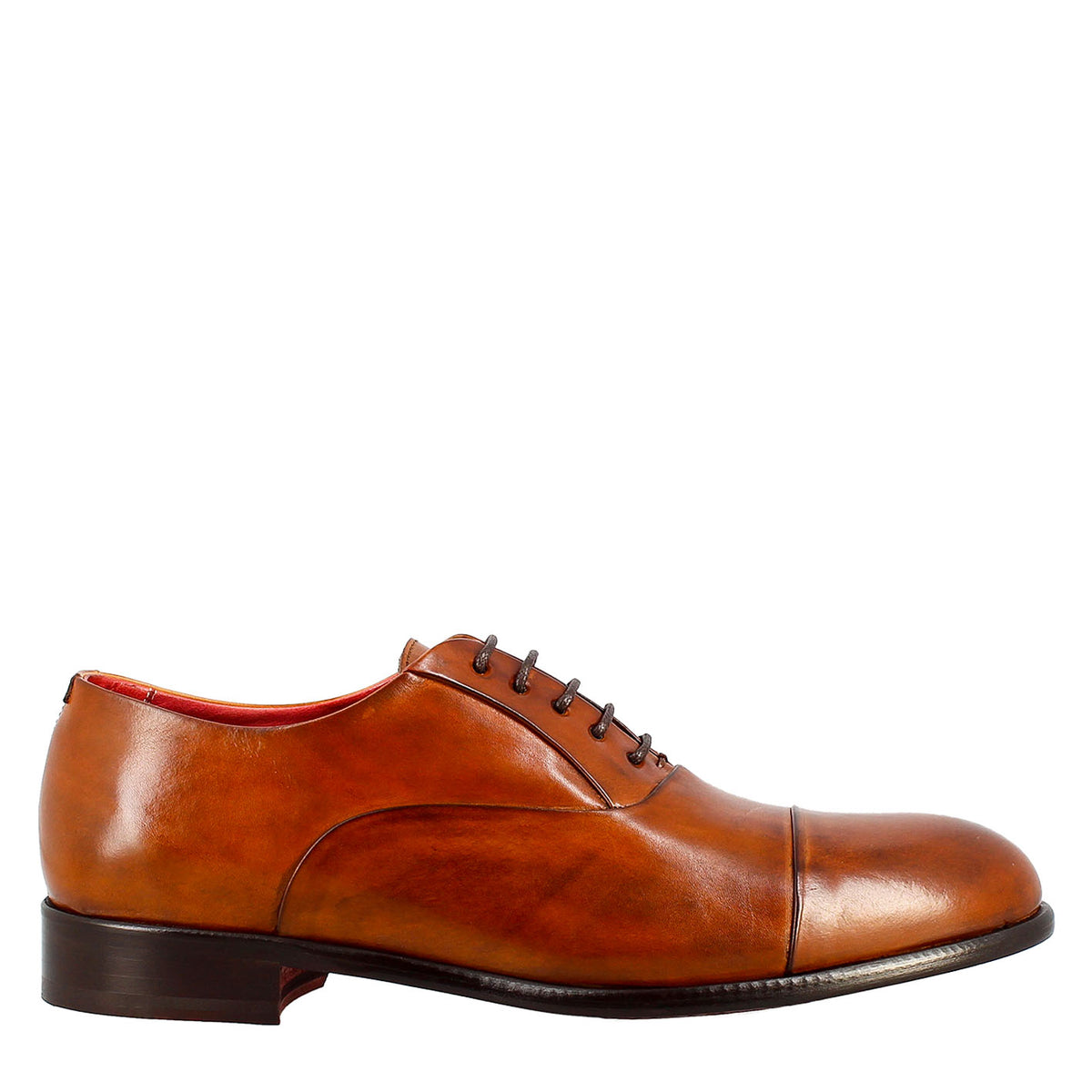 Oxford marrone elegante da uomo in pelle e fodera rossa - LeonardoShoes
