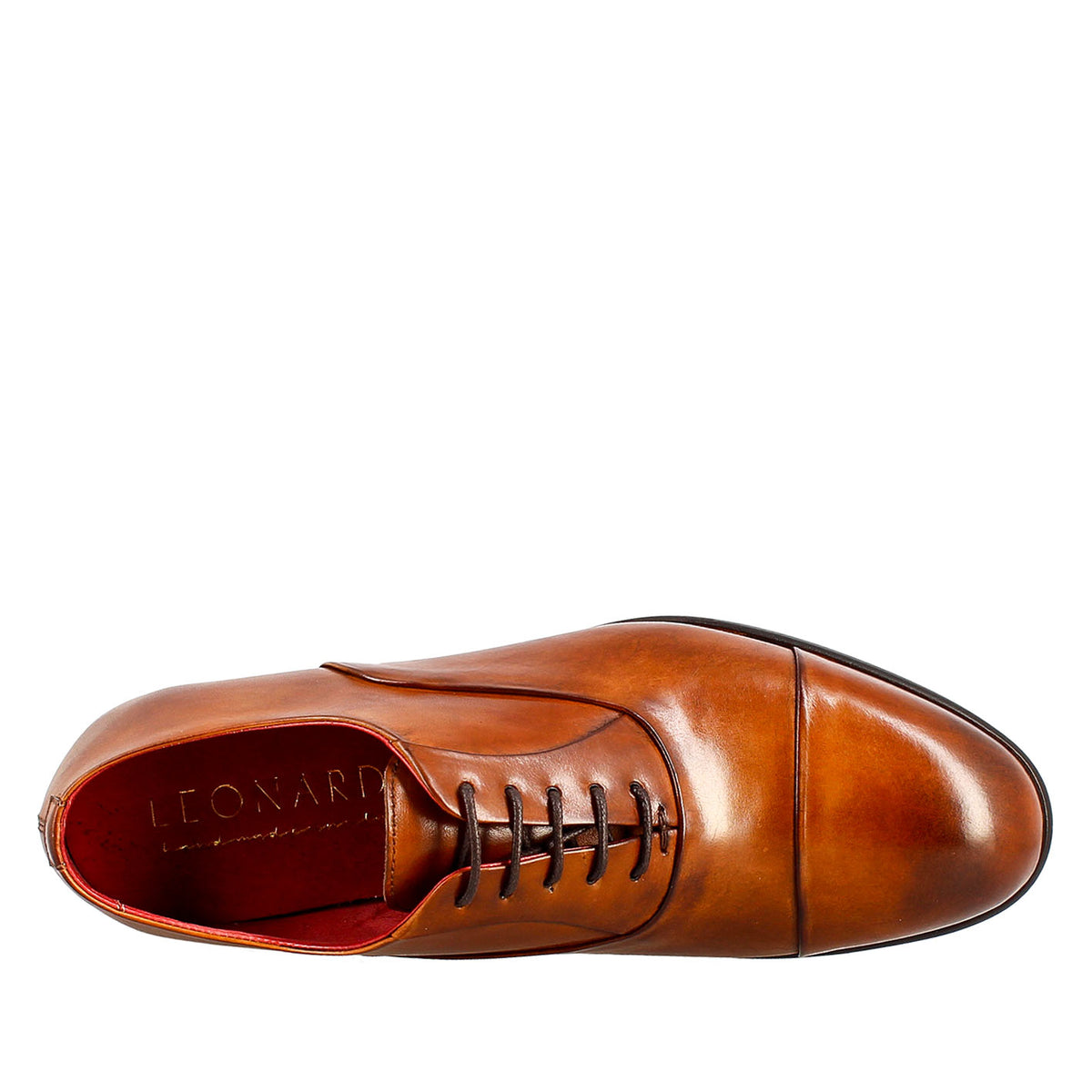 Oxford marrone elegante da uomo in pelle e fodera rossa - LeonardoShoes