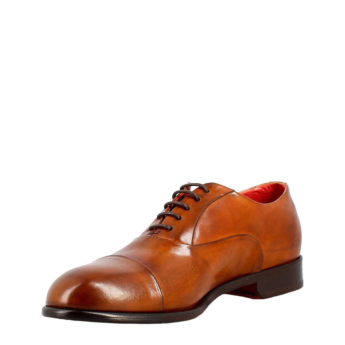 Oxford marrone elegante da uomo in pelle e fodera rossa - LeonardoShoes