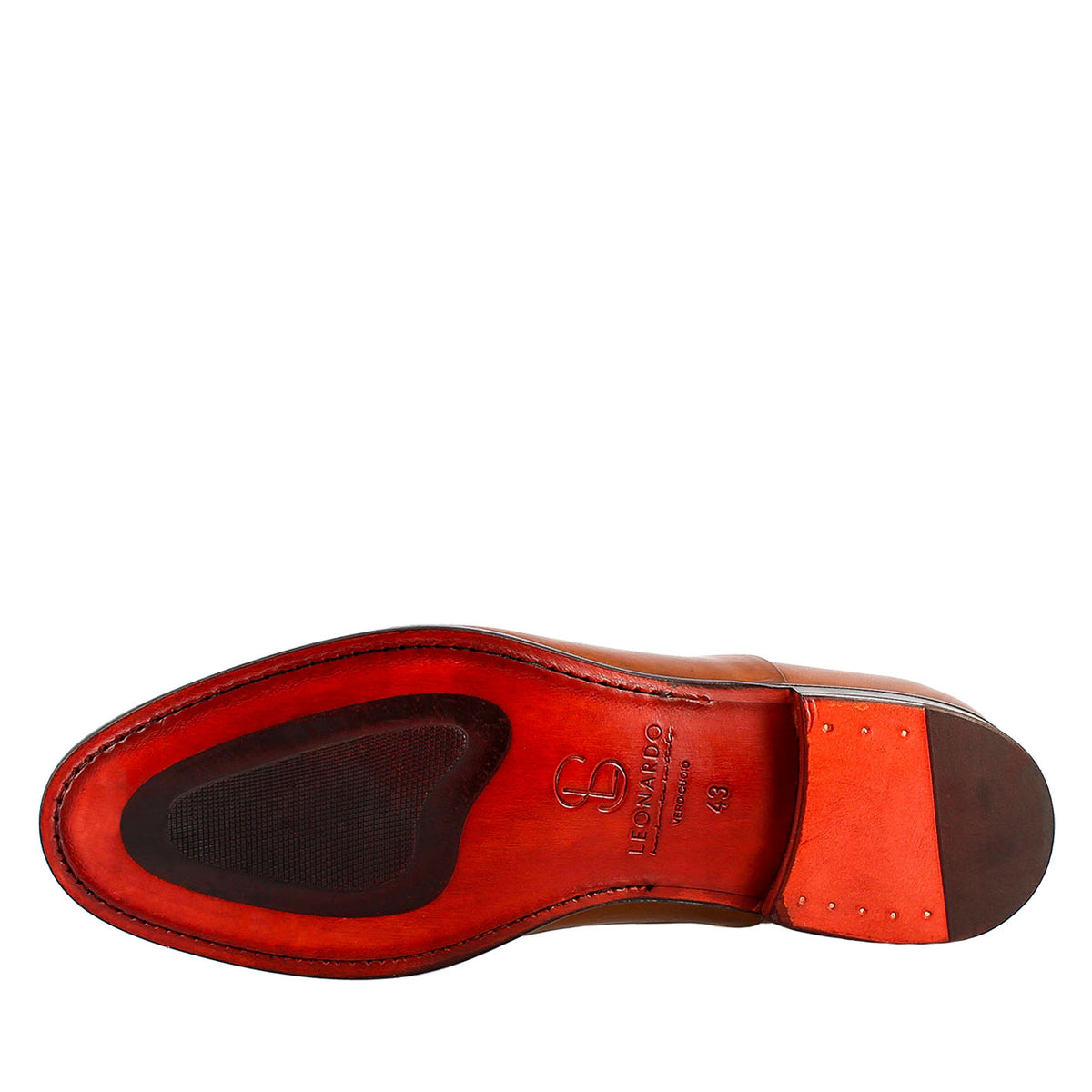 Oxford marrone elegante da uomo in pelle e fodera rossa - LeonardoShoes