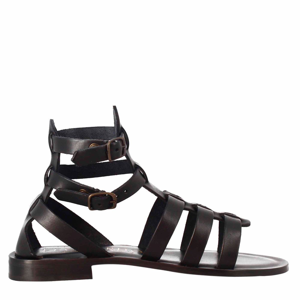 Sandali alla caviglia da donna stile romano in pelle colore nero - LeonardoShoes