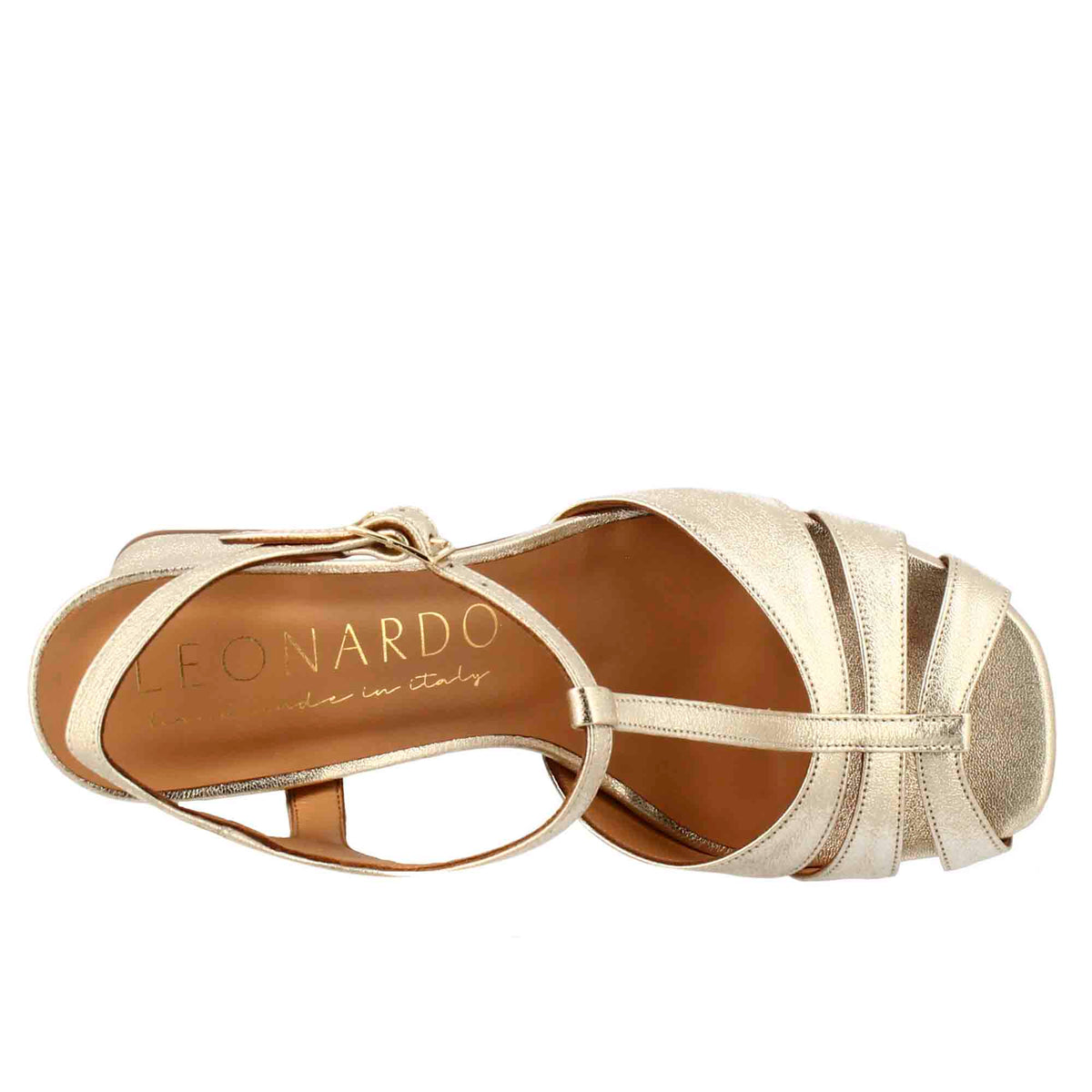 Sandalo a gabbia da donna in pelle colore platino - LeonardoShoes