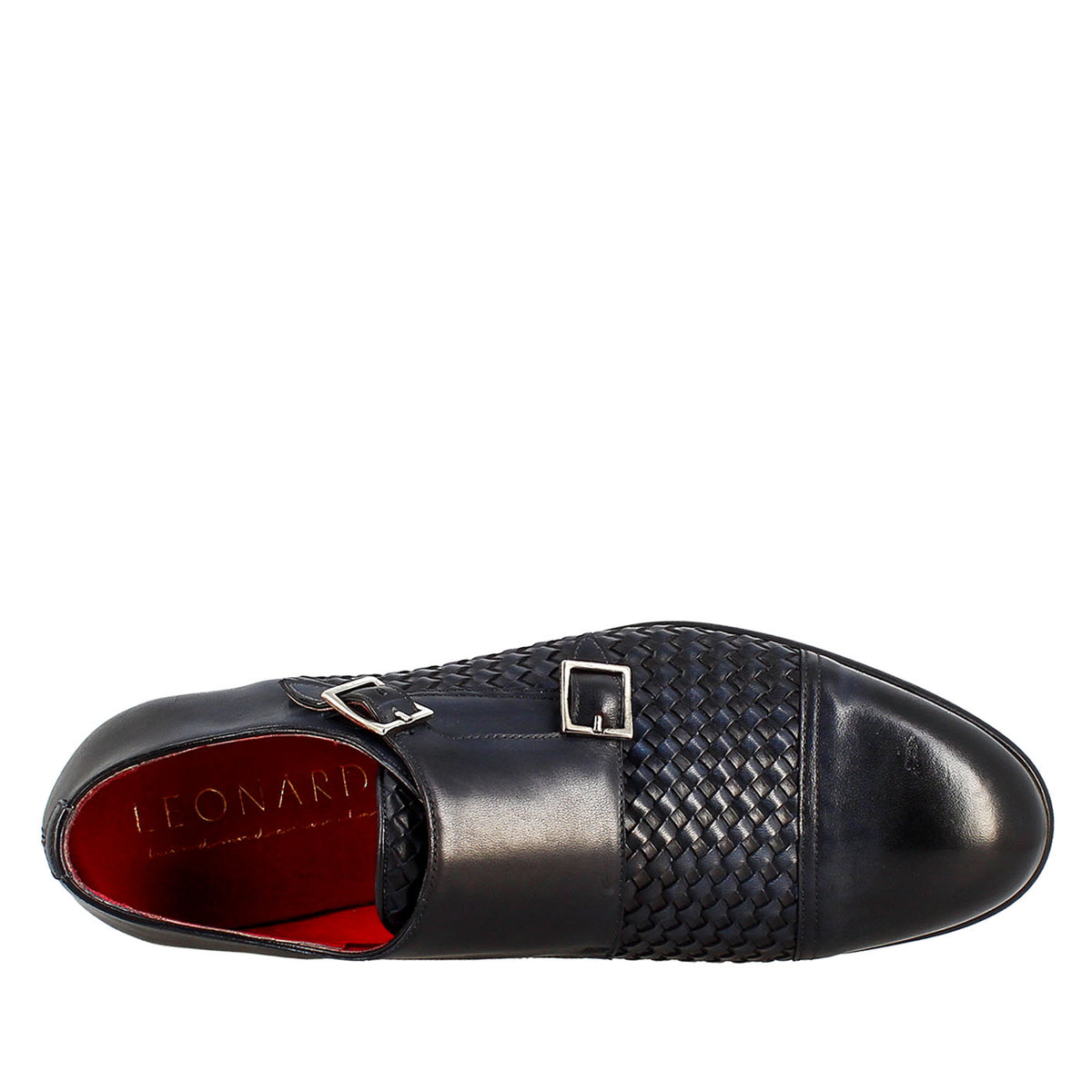 Scarpa doppia fibbia da uomo in pelle intrecciata blu - LeonardoShoes