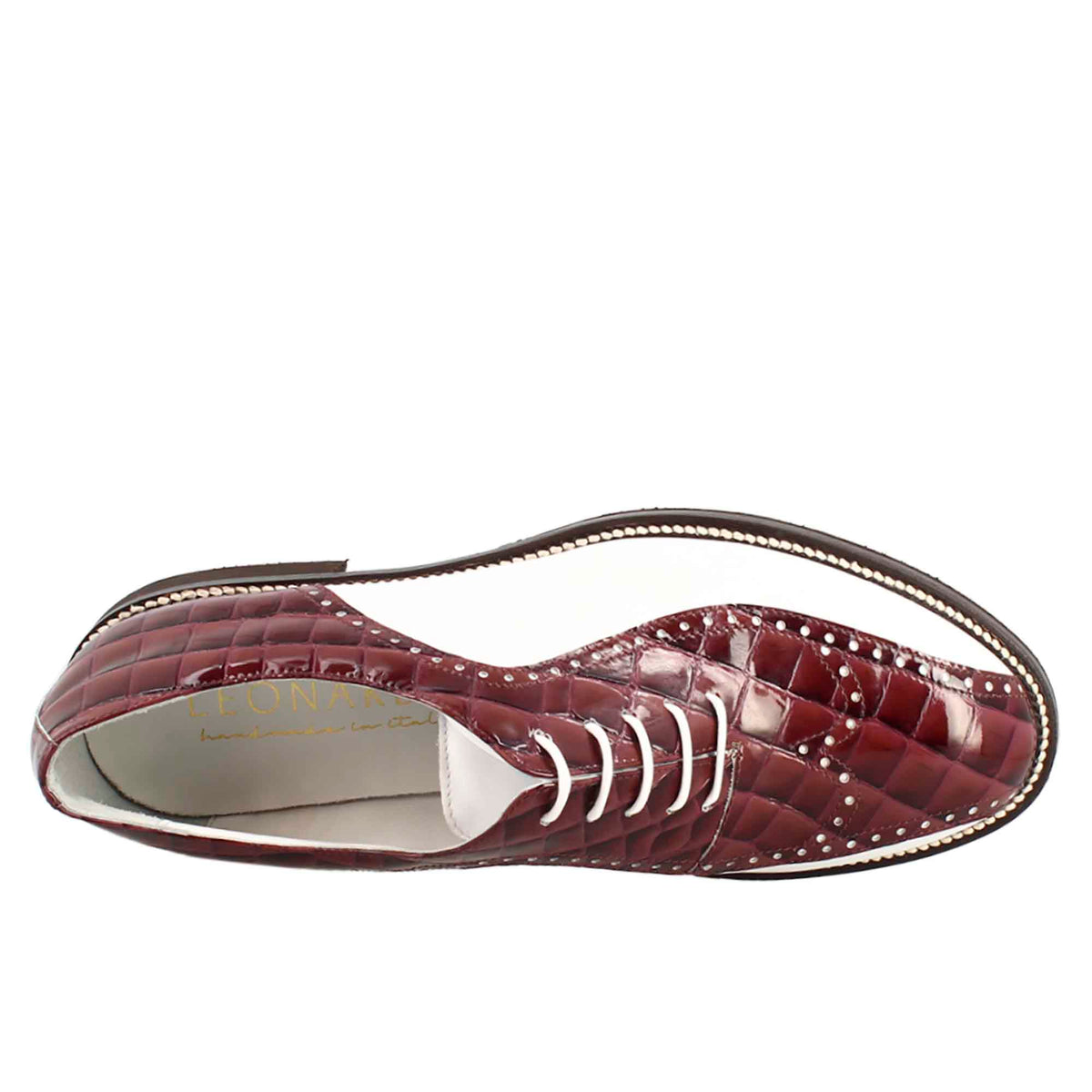 Scarpe da golf da donna colore bianco e bordeaux cocco artigianali in pelle - LeonardoShoes
