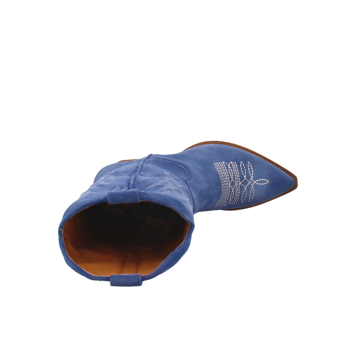 Stivali texani medi da donna in camoscio blu con ricami. - LeonardoShoes
