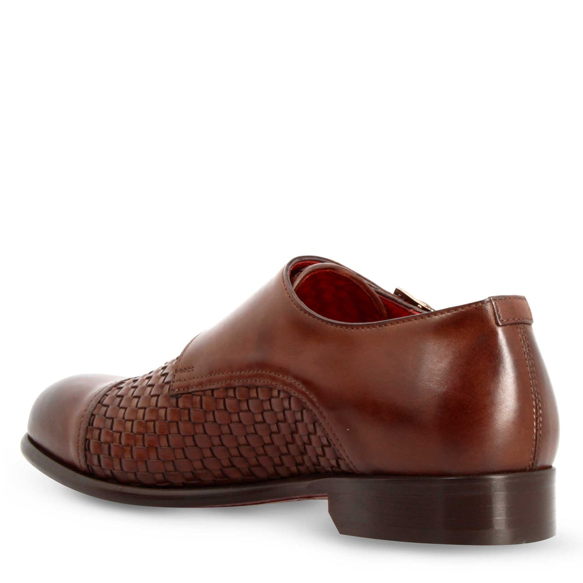 Scarpa doppia fibbia da uomo in pelle intrecciata marrone siena - LeonardoShoes