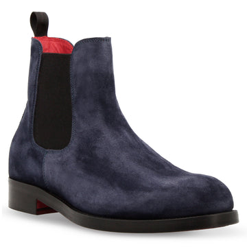 Stivaletti da uomo Chelsea in pelle scamosciata blu suola in cuoio - LeonardoShoes