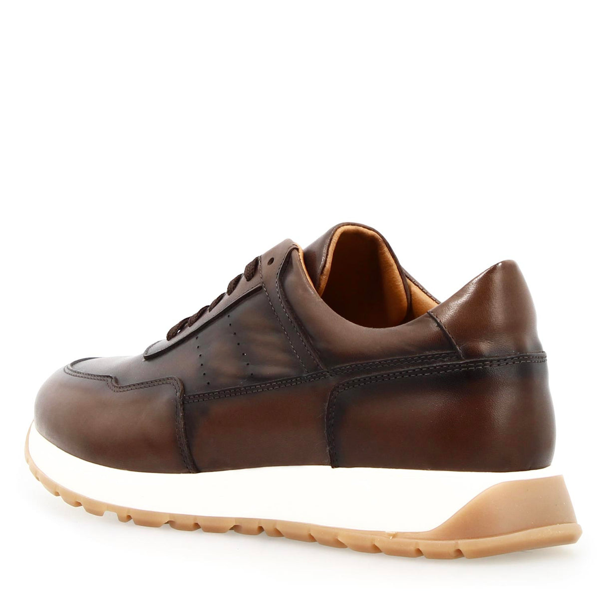 Sneaker artigianale Ateneo da uomo in pelle marrone scuro - LeonardoShoes