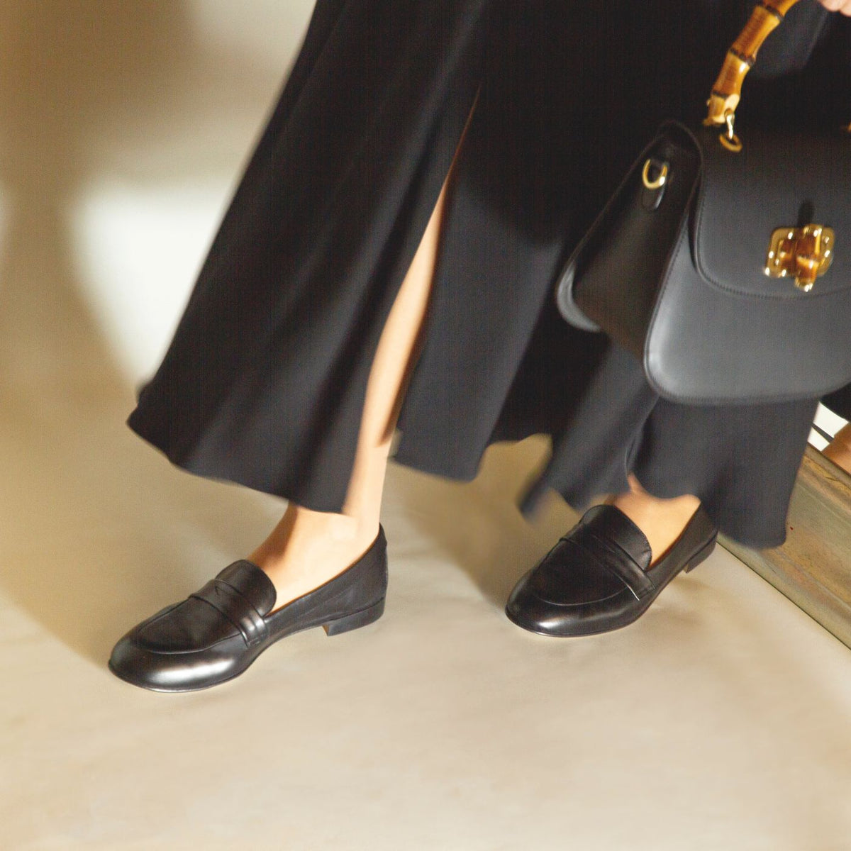 Mocassino da donna classico in pelle colore nero fatti a mano - LeonardoShoes