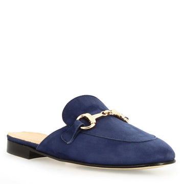 Sabot da donna in pelle scamosciata blu con fibbia oro - LeonardoShoes