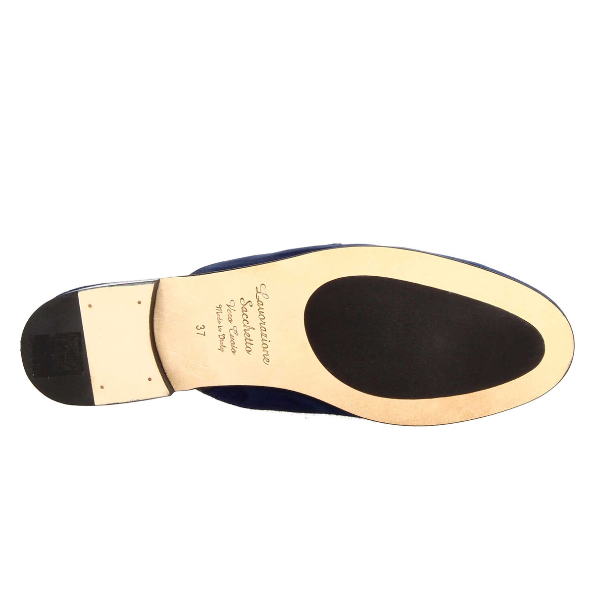 Sabot da donna in pelle scamosciata blu con fibbia oro - LeonardoShoes
