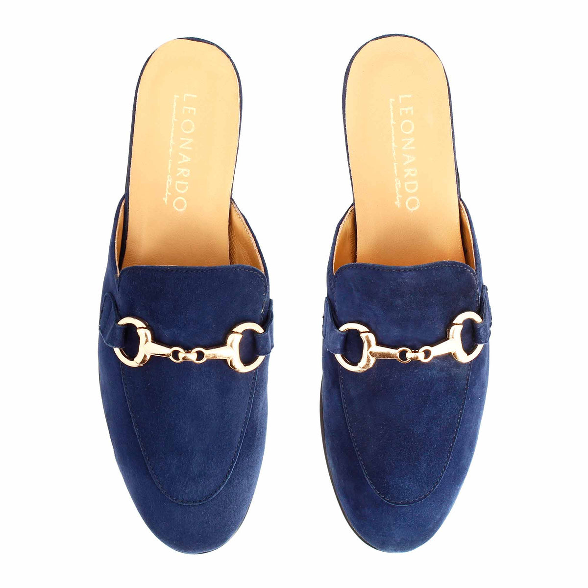 Sabot da donna in pelle scamosciata blu con fibbia oro - LeonardoShoes