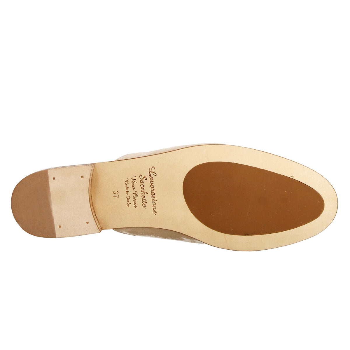 Sabot da donna in pelle scamosciata beige con fibbia oro - LeonardoShoes