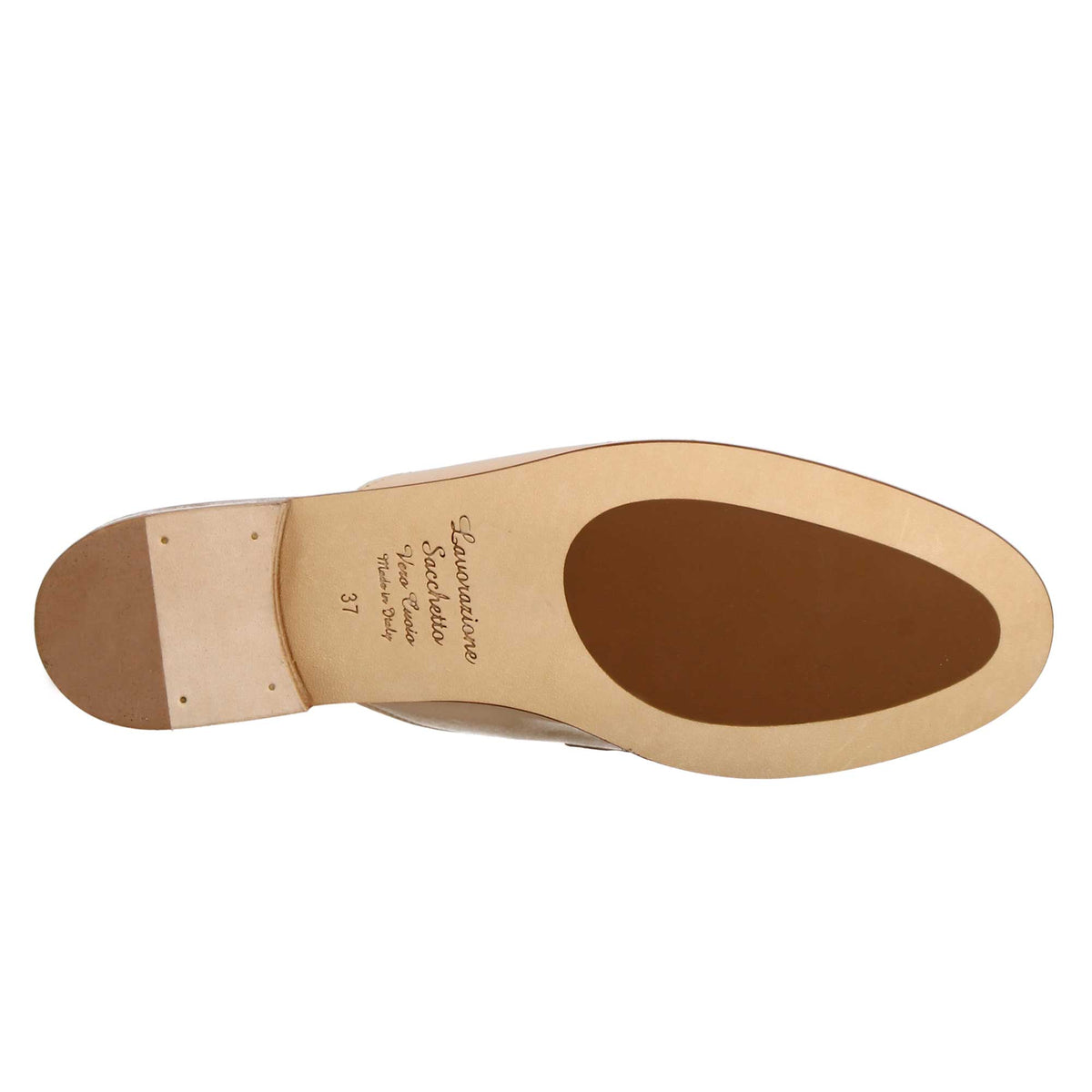 Sabot beige con fibbia dorata e fondo in vero cuoio - LeonardoShoes