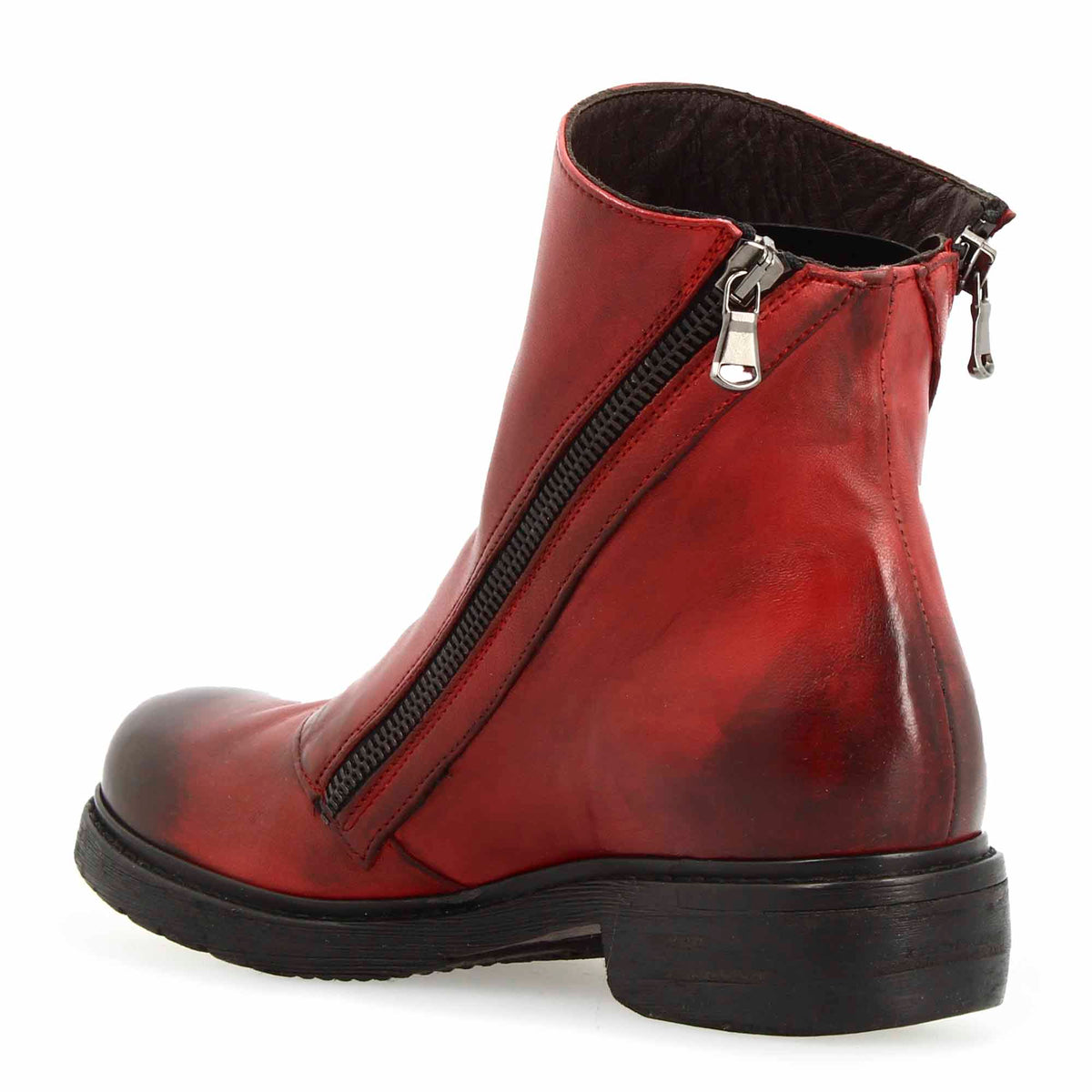 Stivaletto da donna in pelle lavata colore rosso con doppia zip - LeonardoShoes
