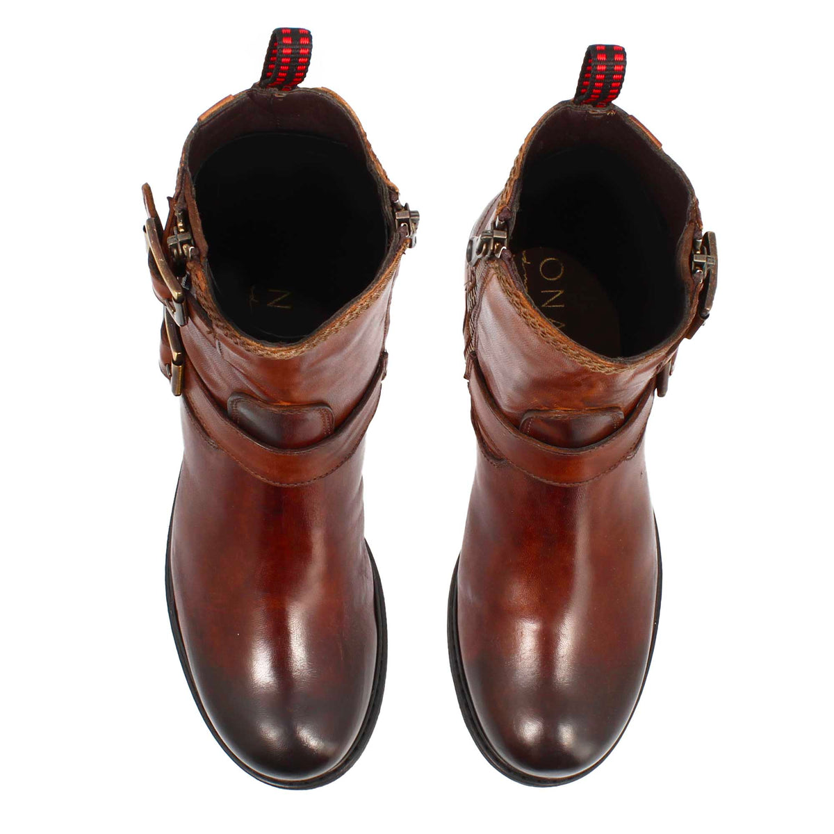 Stivaletto da donna con doppia fibbia in vera pelle colore marrone - LeonardoShoes