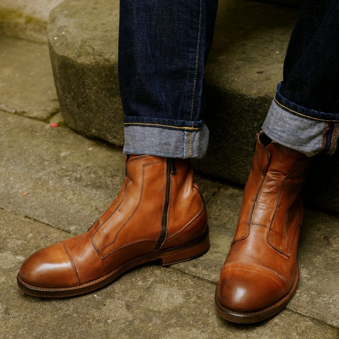 Stivaletto da uomo cap toe fatto a mano in pelle marrone - LeonardoShoes