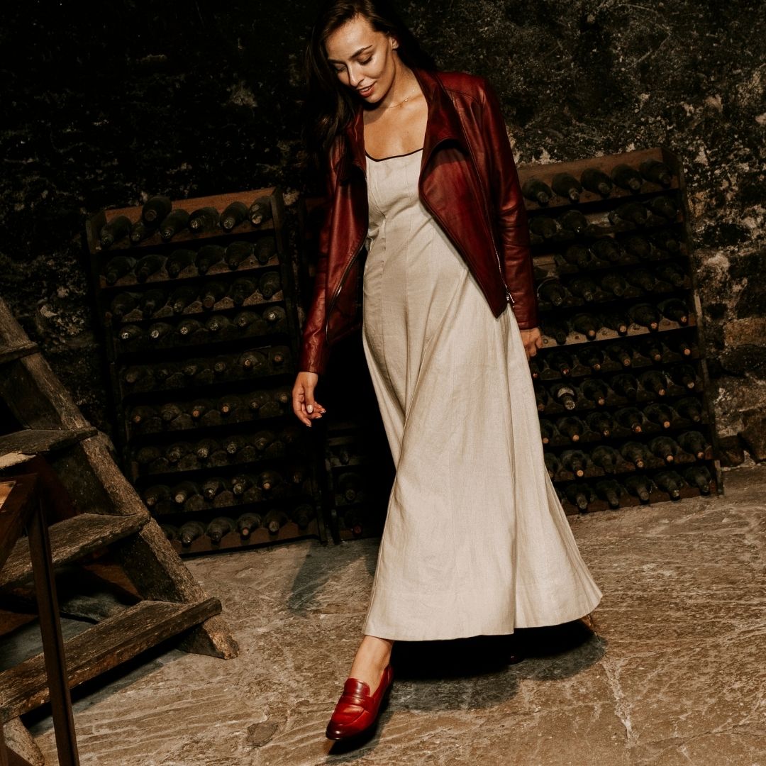 Mocassini da donna artigianali in pelle colore rosso - LeonardoShoes