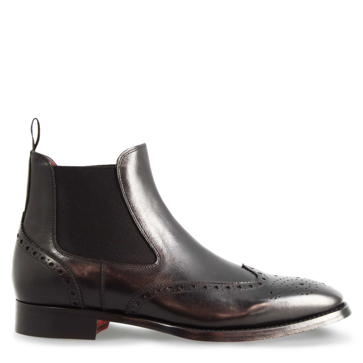 Stivaletto Chelsea con dettagli brogue uomo in pelle colore nero - LeonardoShoes