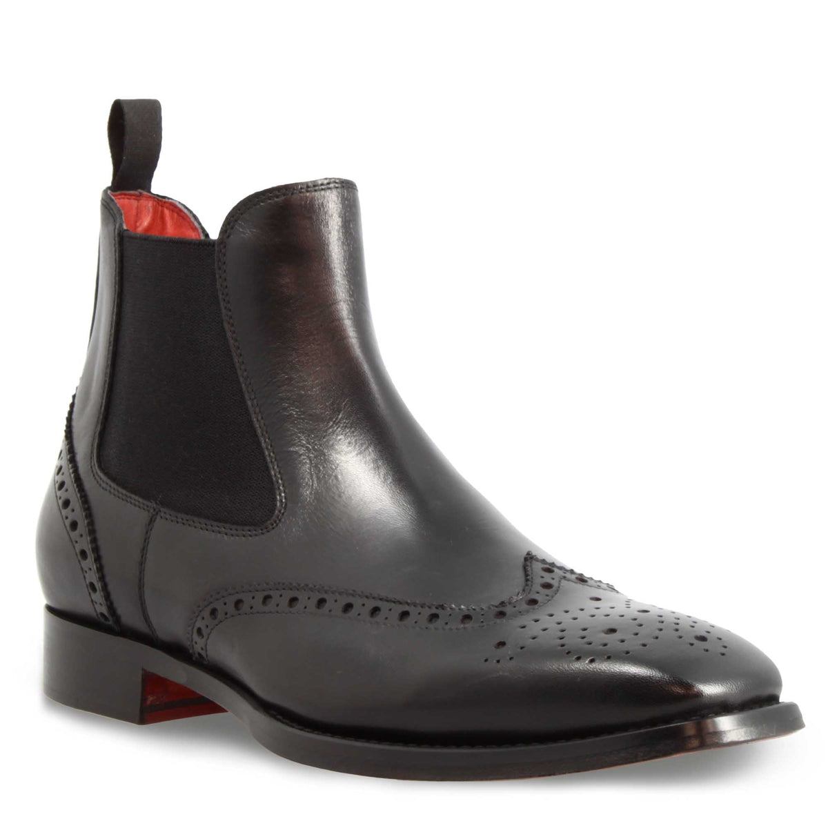 Stivaletto Chelsea con dettagli brogue uomo in pelle colore nero - LeonardoShoes