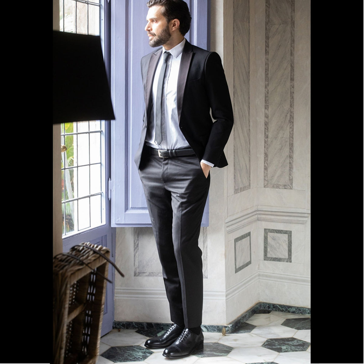 Oxford semi brogue nero elegante da uomo in pelle - LeonardoShoes