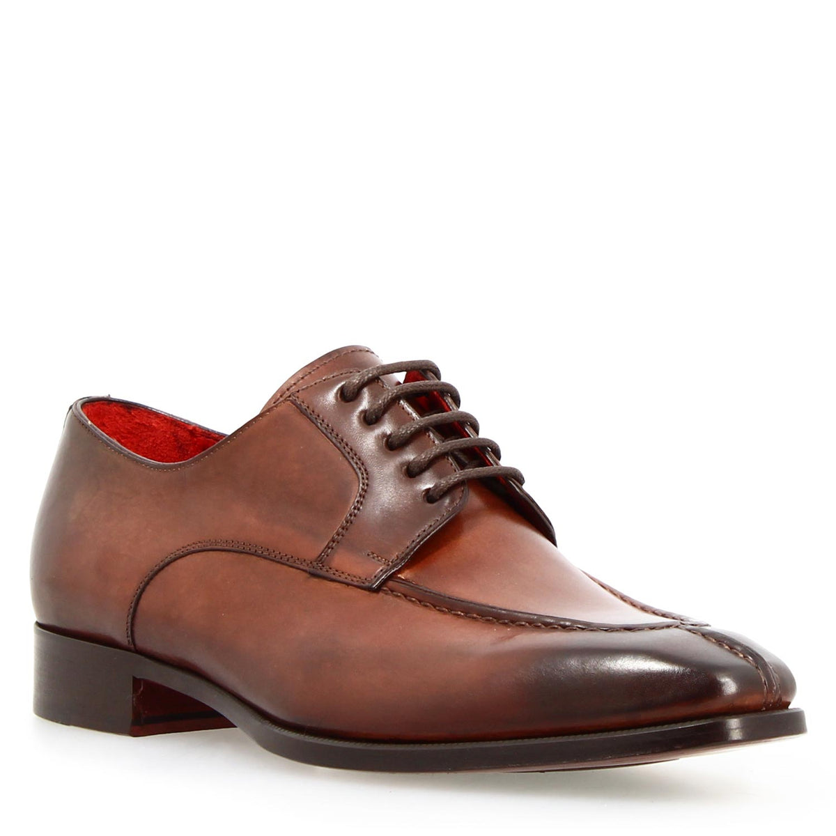 Alfeo marrone derby da uomo artigianale in pelle - LeonardoShoes