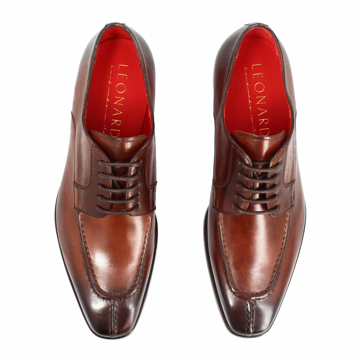 Alfeo marrone derby da uomo artigianale in pelle - LeonardoShoes