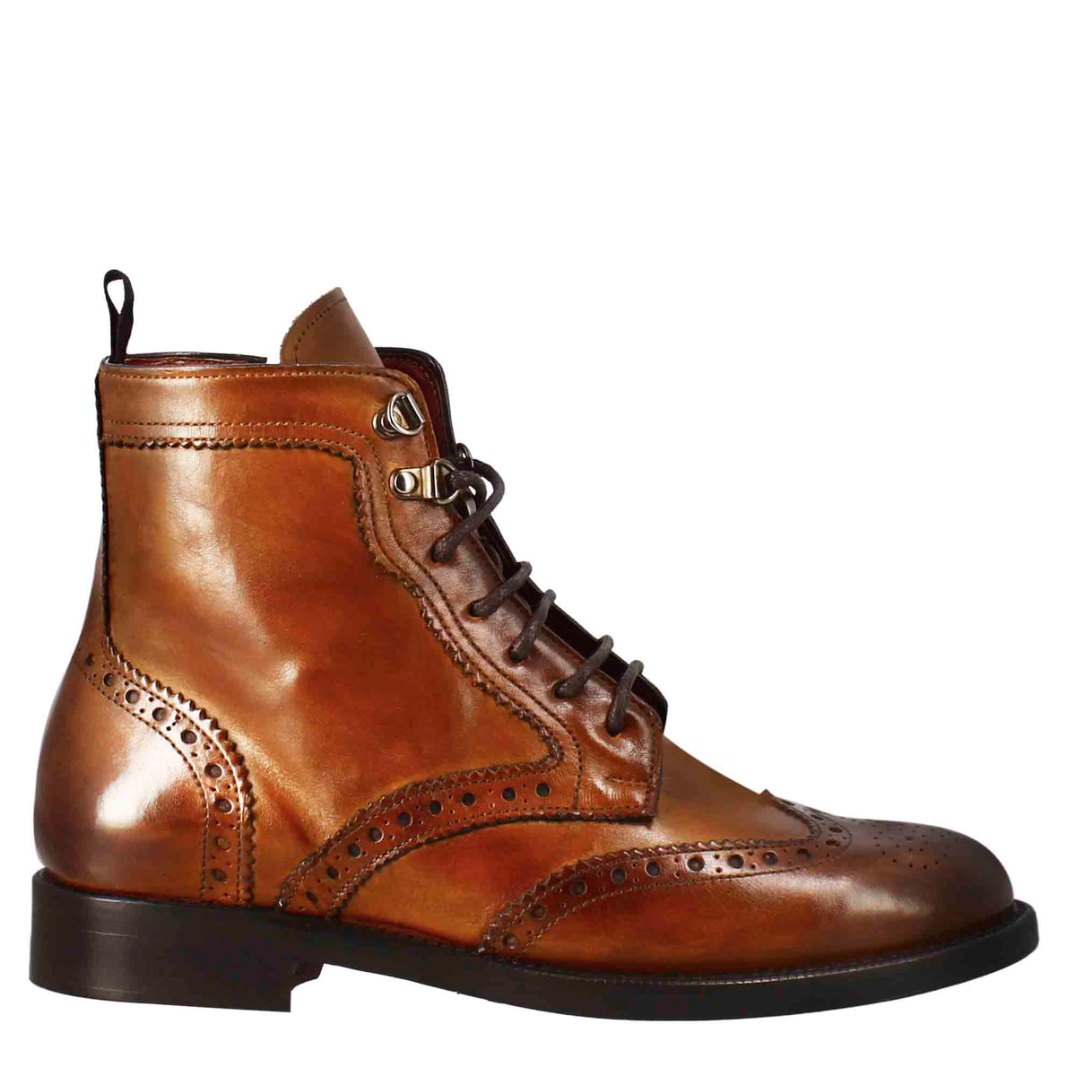 Anfibio da donna con dettagli brogue in pelle pieno fiore colore marrone chiaro - LeonardoShoes