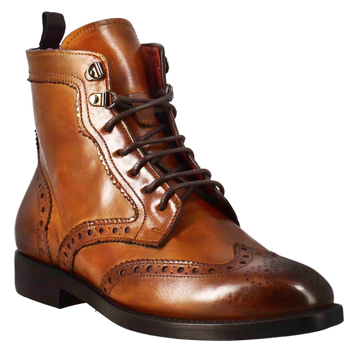 Anfibio da donna con dettagli brogue in pelle pieno fiore colore marrone chiaro - LeonardoShoes
