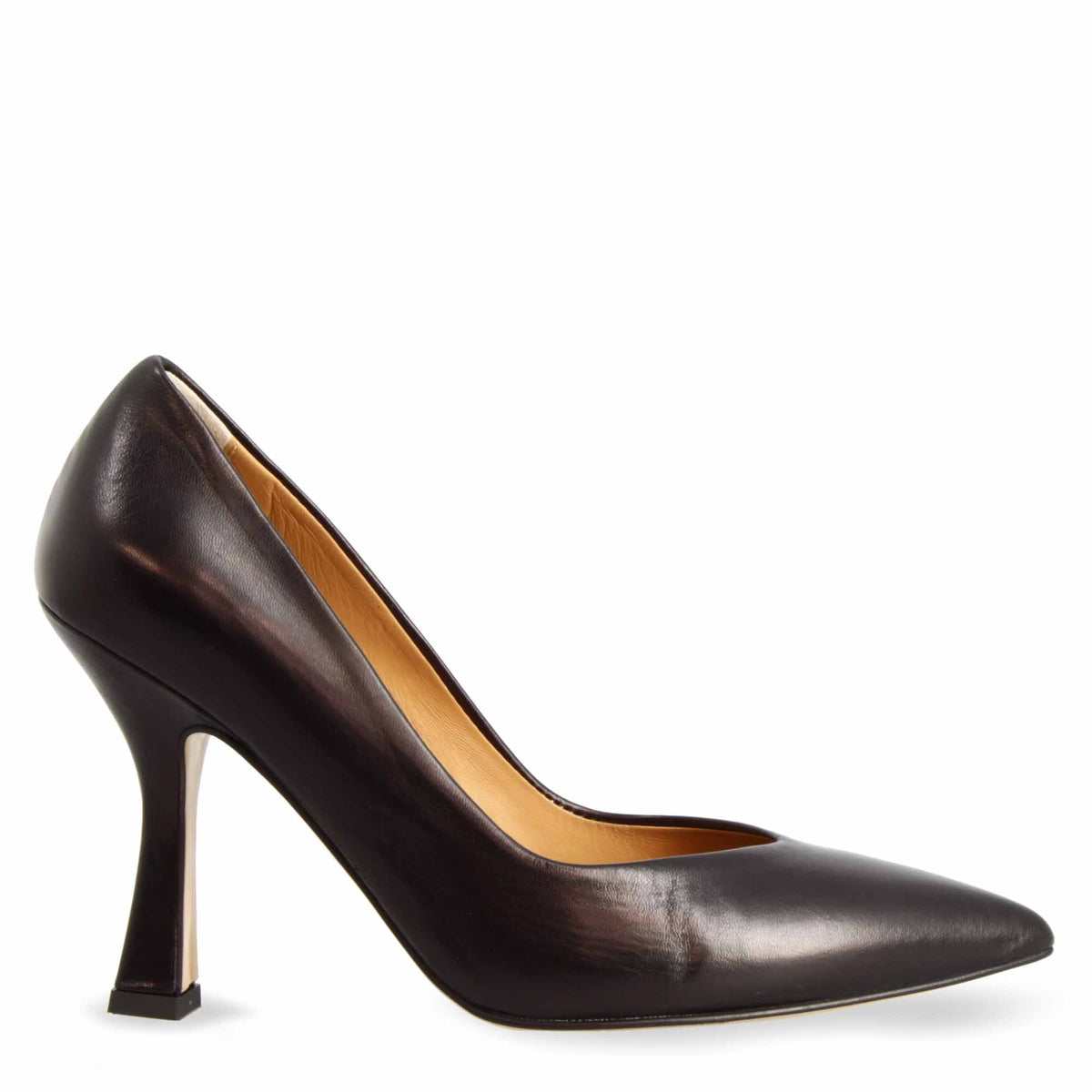 Décolleté nero da donna in pelle e tacco alto 12cm - LeonardoShoes