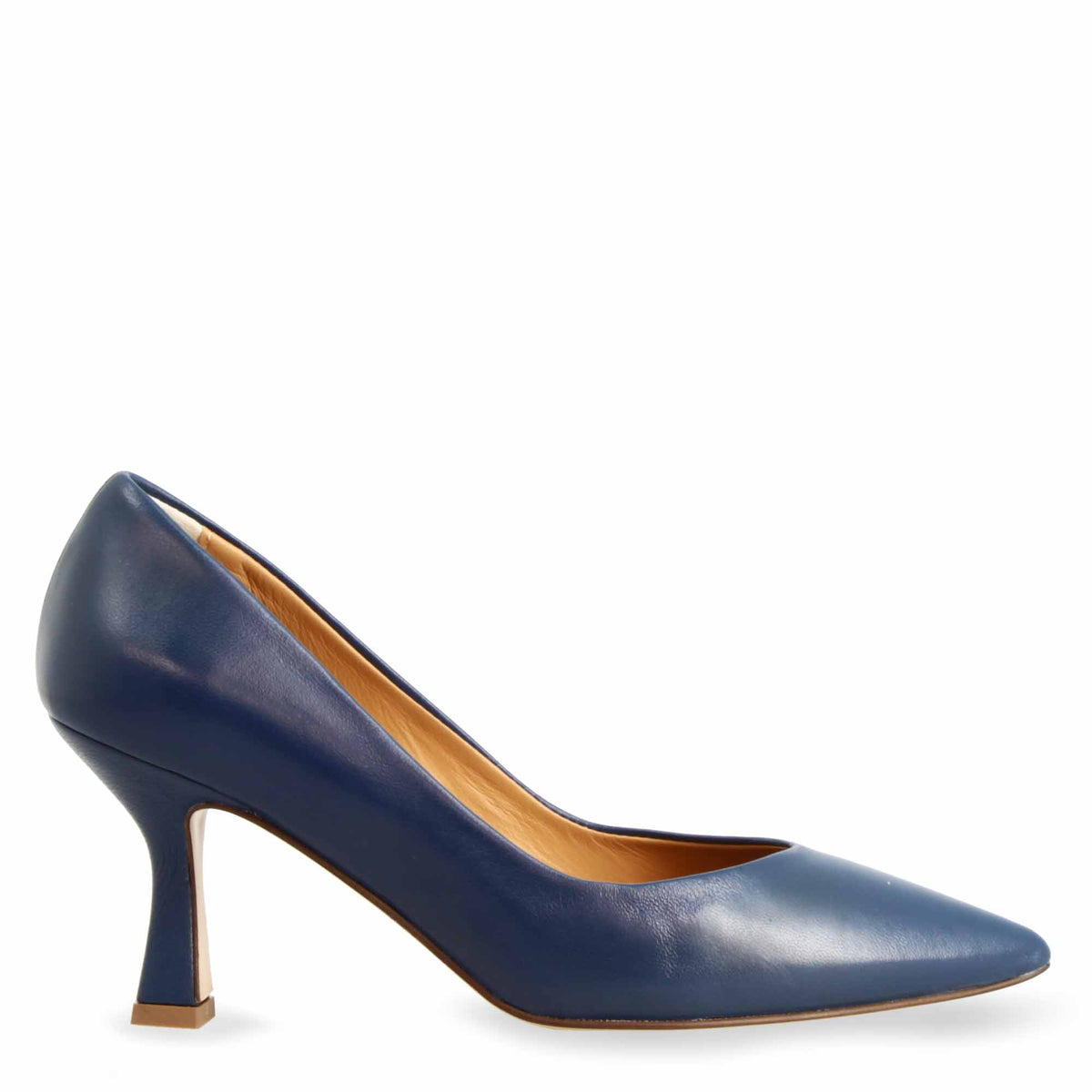 Décolleté da donna a punta e tacco alto in pelle blu - LeonardoShoes
