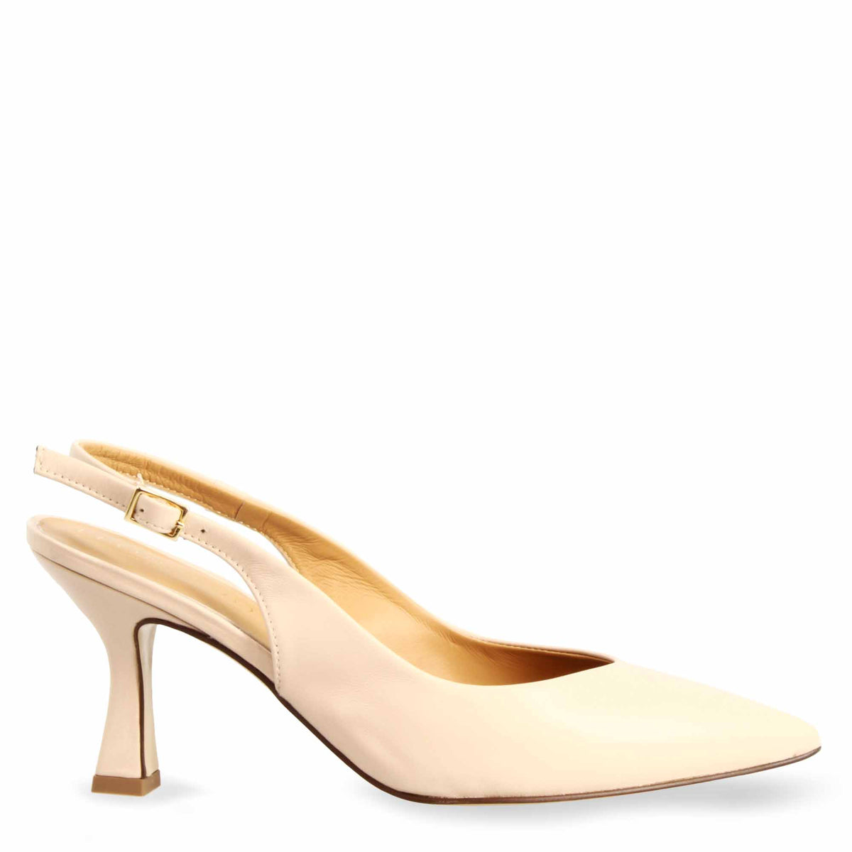Décolleté slingback da donna a punta e tacco alto in pelle beige - LeonardoShoes