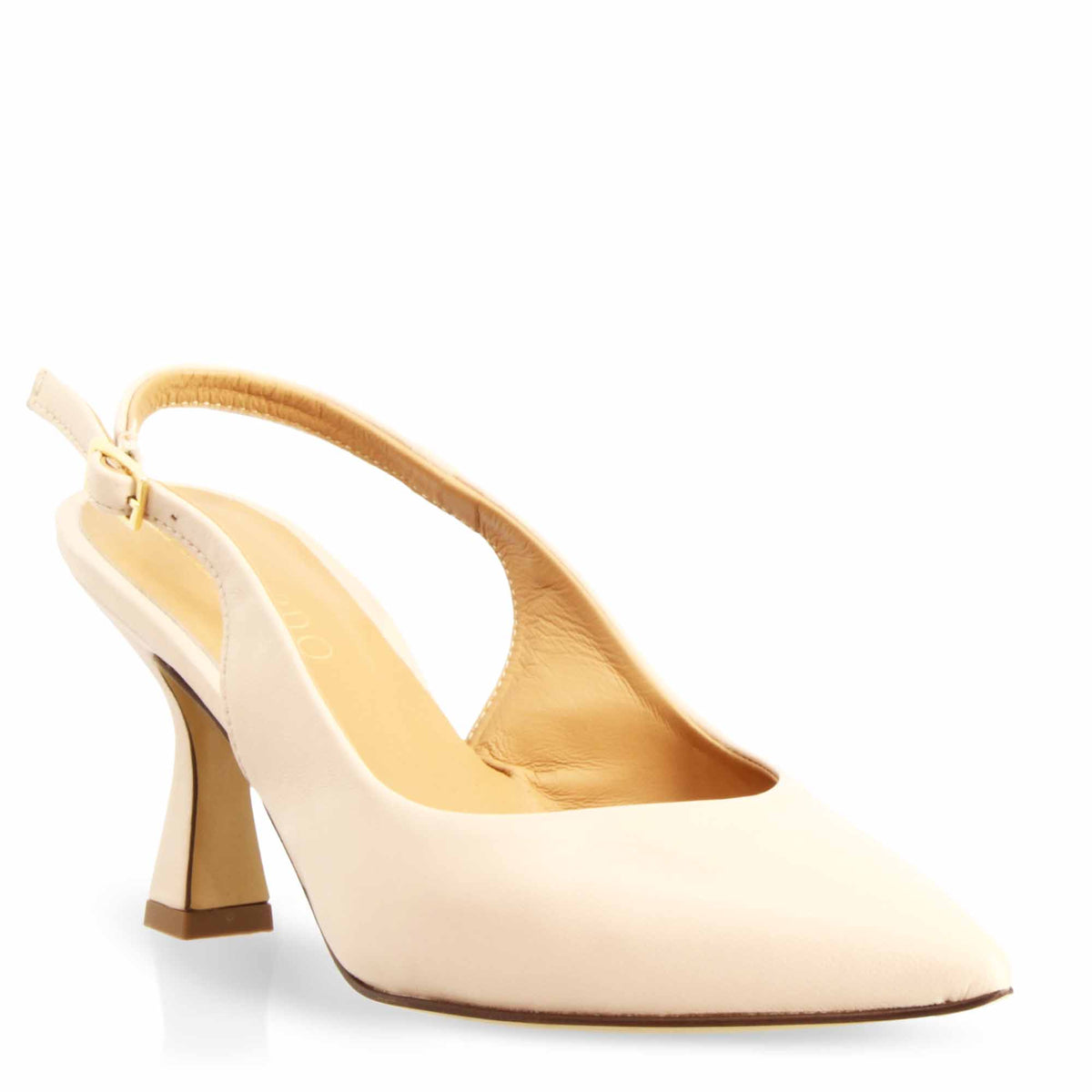 Décolleté slingback da donna a punta e tacco alto in pelle beige - LeonardoShoes