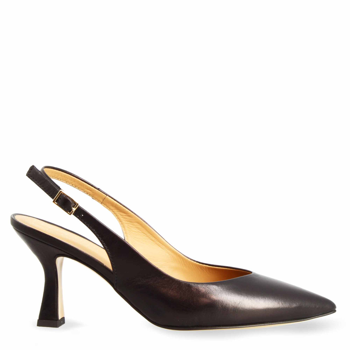 Décolleté slingback da donna a punta e tacco alto in pelle nera - LeonardoShoes