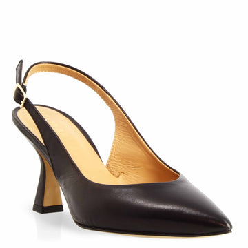 Décolleté slingback da donna a punta e tacco alto in pelle nera - LeonardoShoes