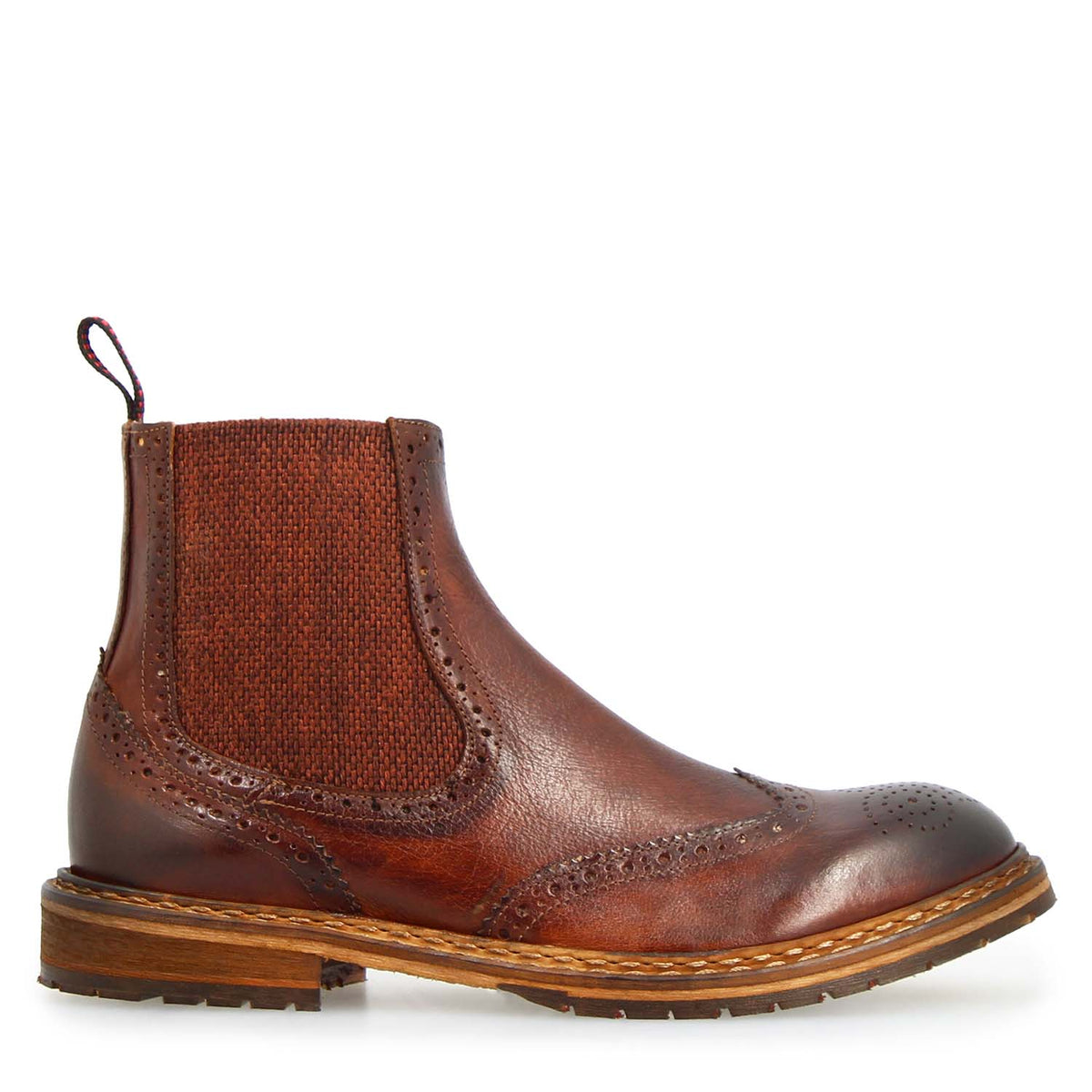 Basilio stivaletto Chelsea brogue da uomo in pelle marrone