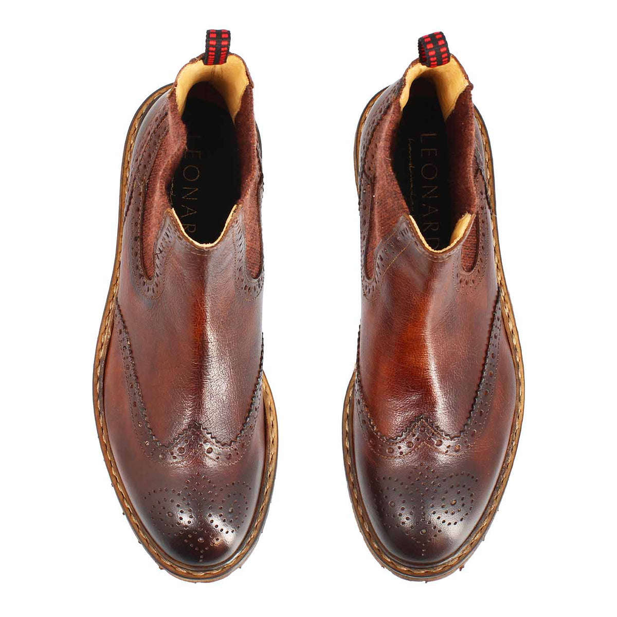 Basilio stivaletto Chelsea brogue da uomo in pelle marrone