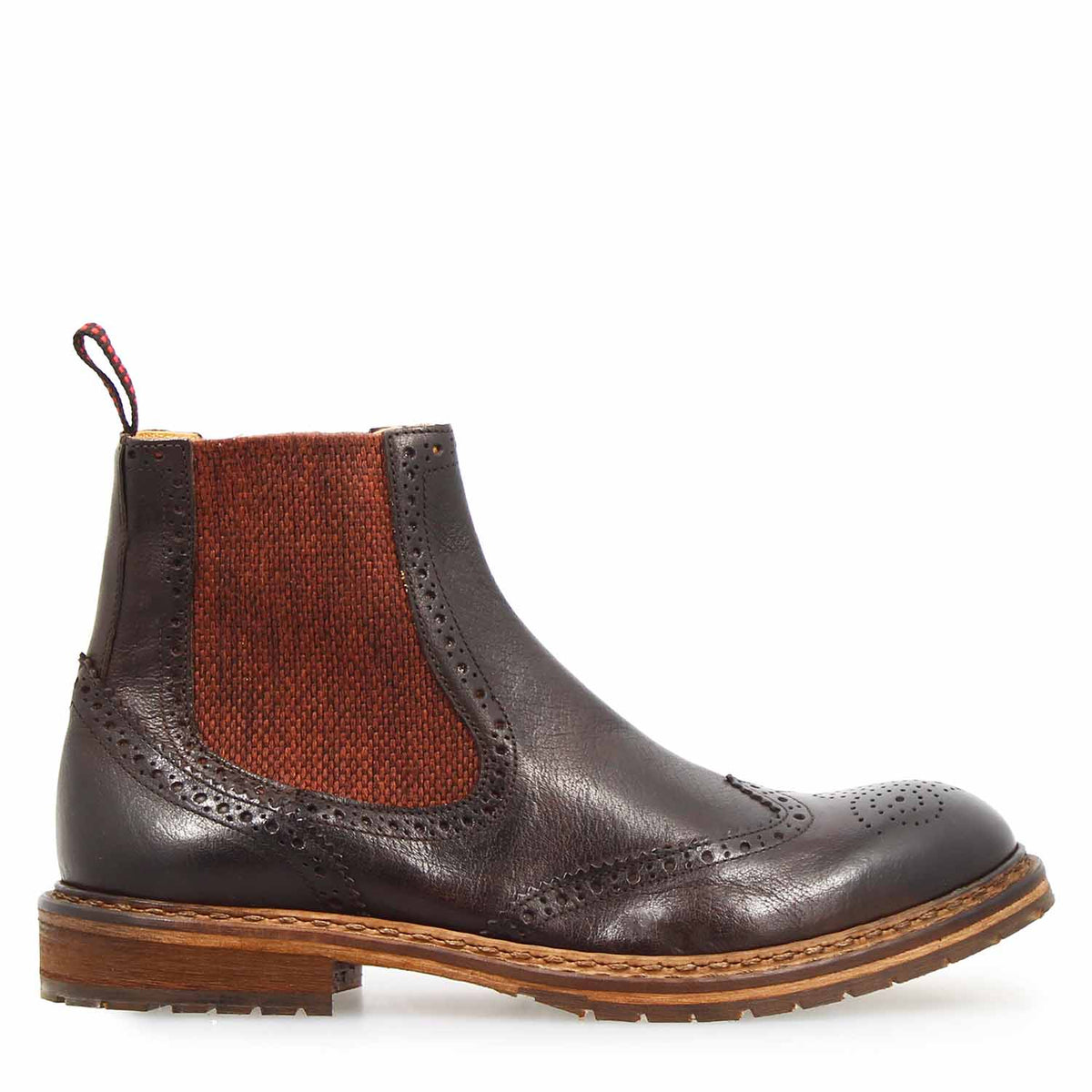 Basilio stivaletto Chelsea brogue da uomo in pelle marrone scuro