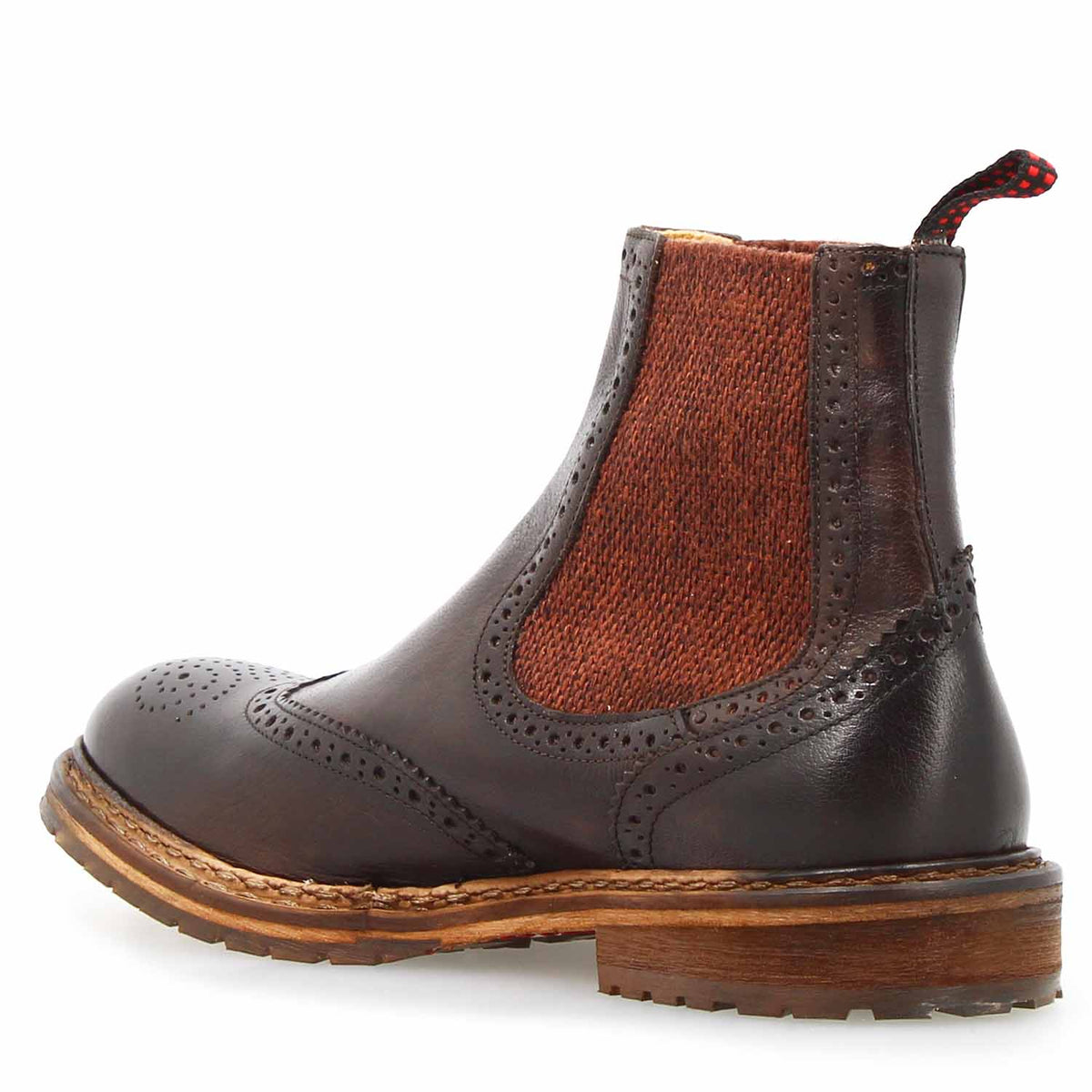 Basilio stivaletto Chelsea brogue da uomo in pelle marrone scuro
