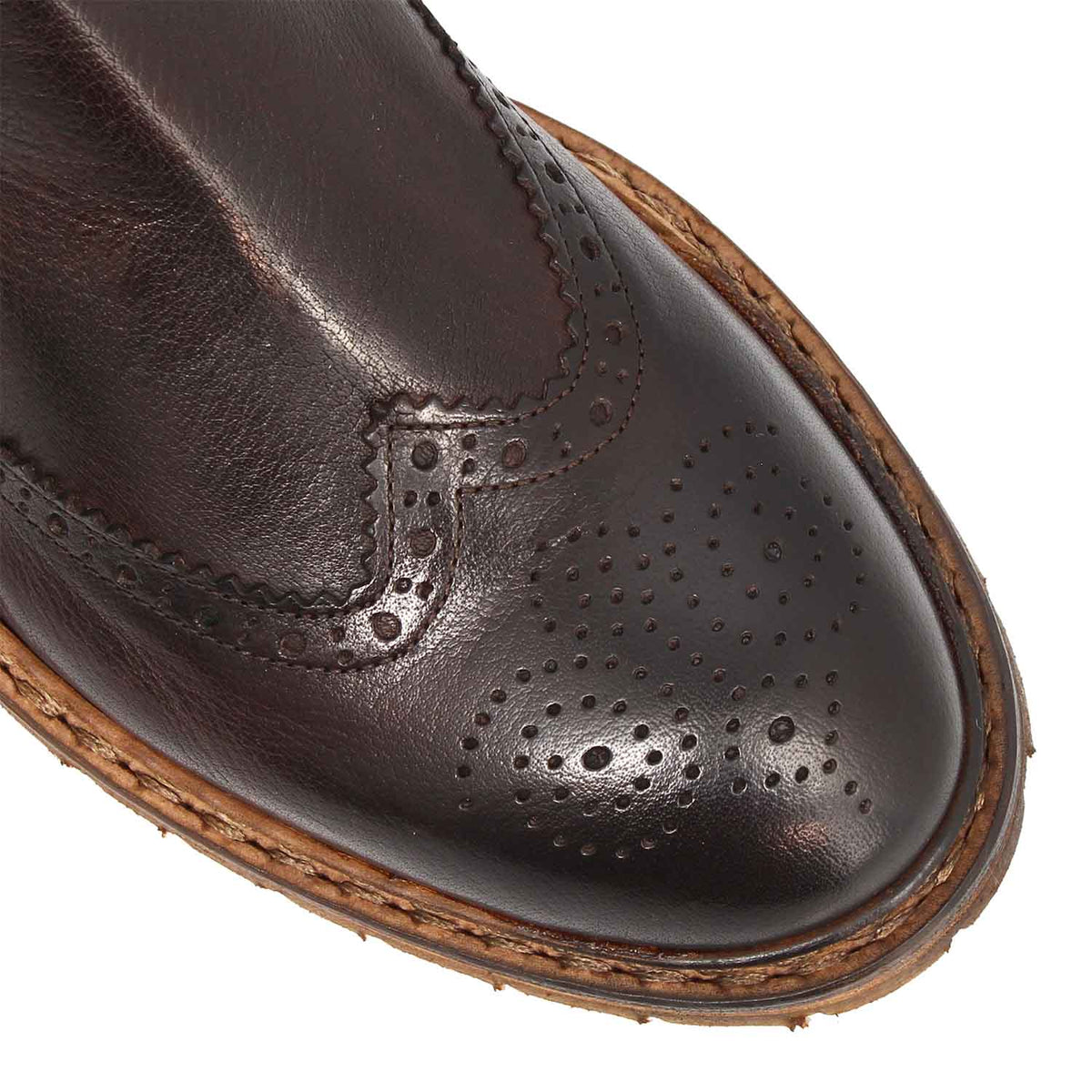 Basilio stivaletto Chelsea brogue da uomo in pelle marrone scuro