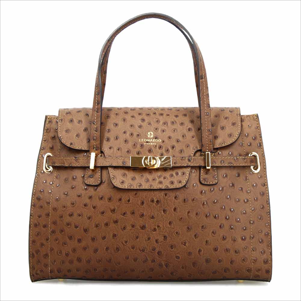 Borsa a mano grande artigianale da donna in pelle stampata marrone