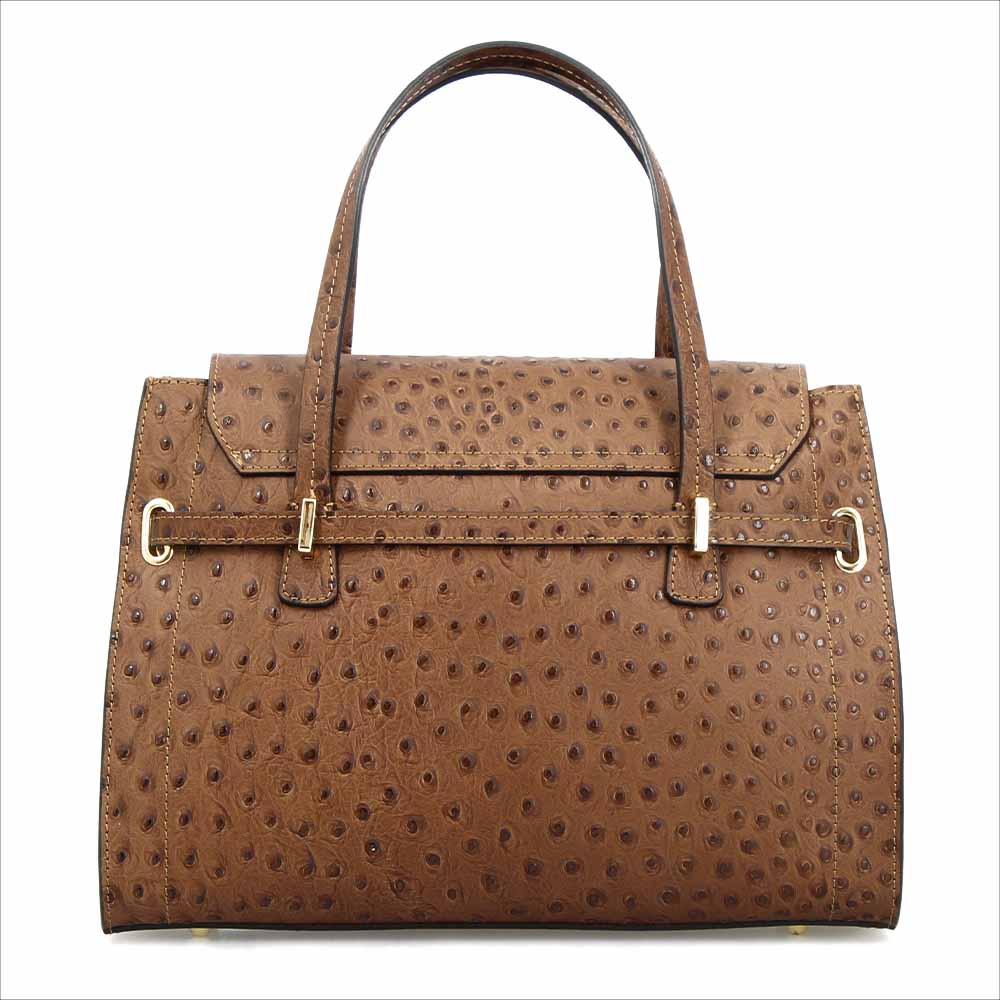 Borsa a mano grande artigianale da donna in pelle stampata marrone