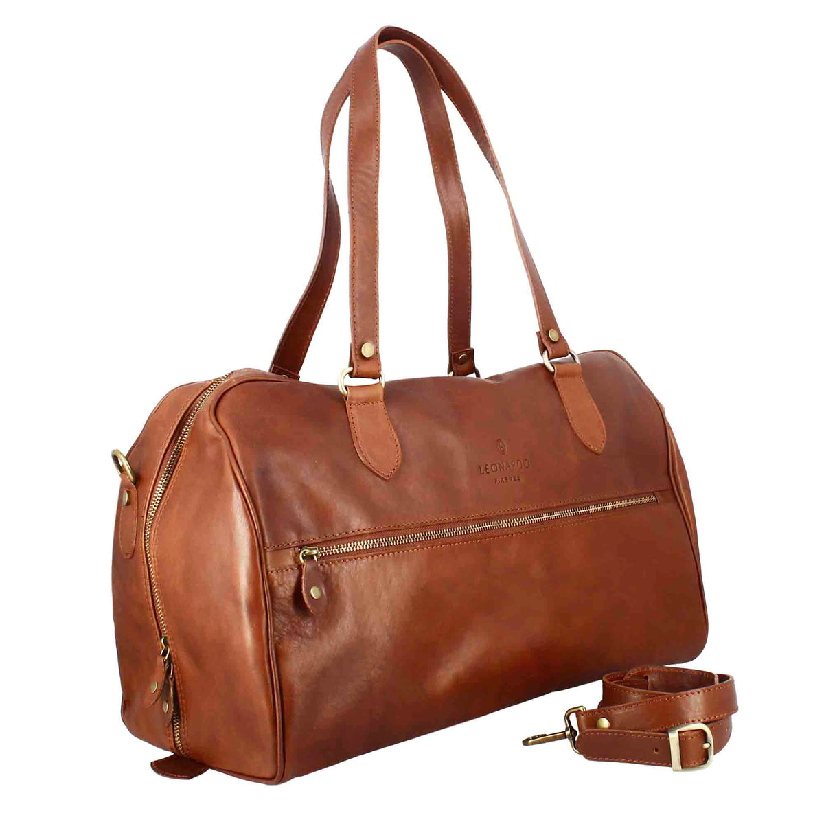 Borse da viaggio in pelle colore marrone con manici e tracolla rimovibile - LeonardoShoes