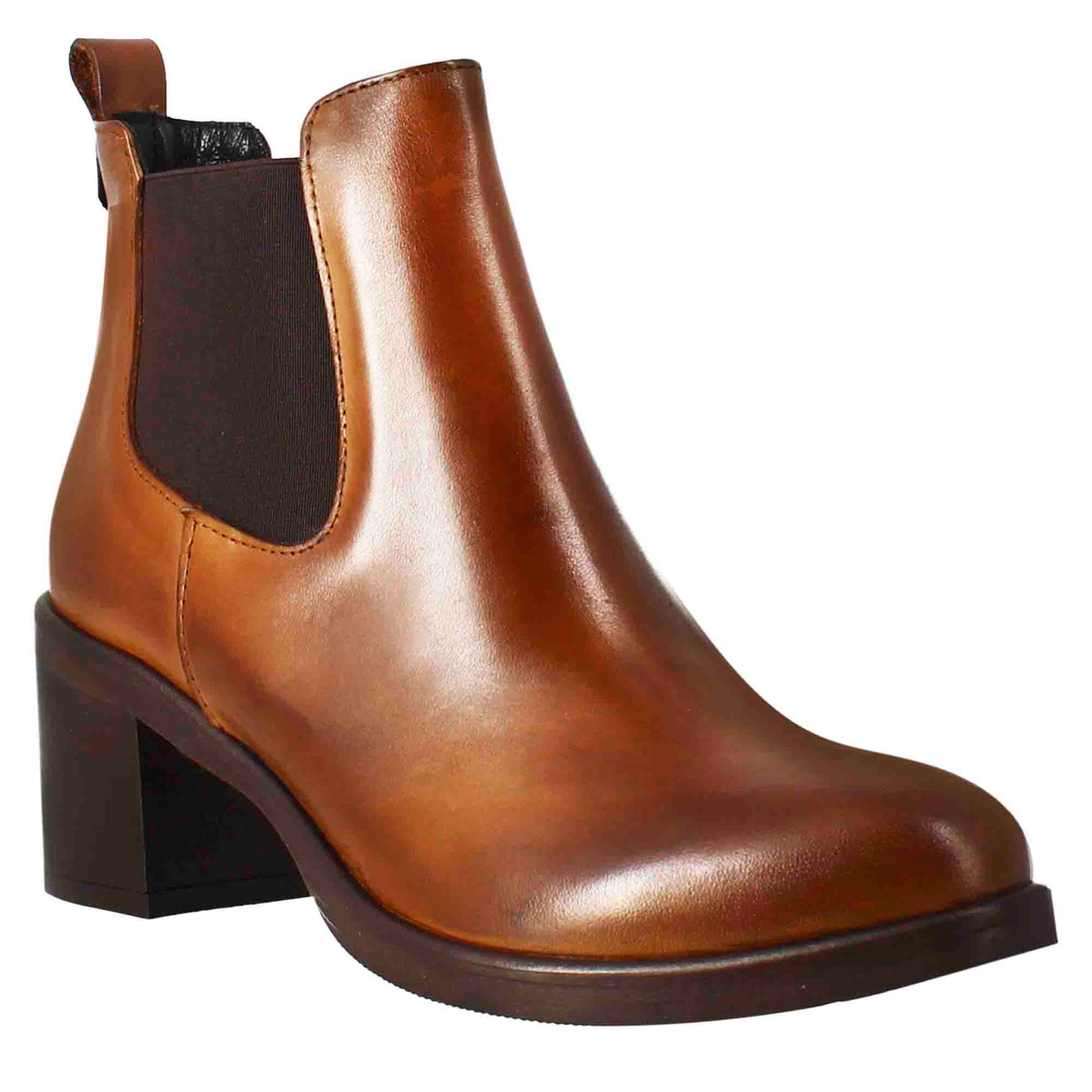 Chelsea da donna liscio con tacco medio in pelle marrone - LeonardoShoes