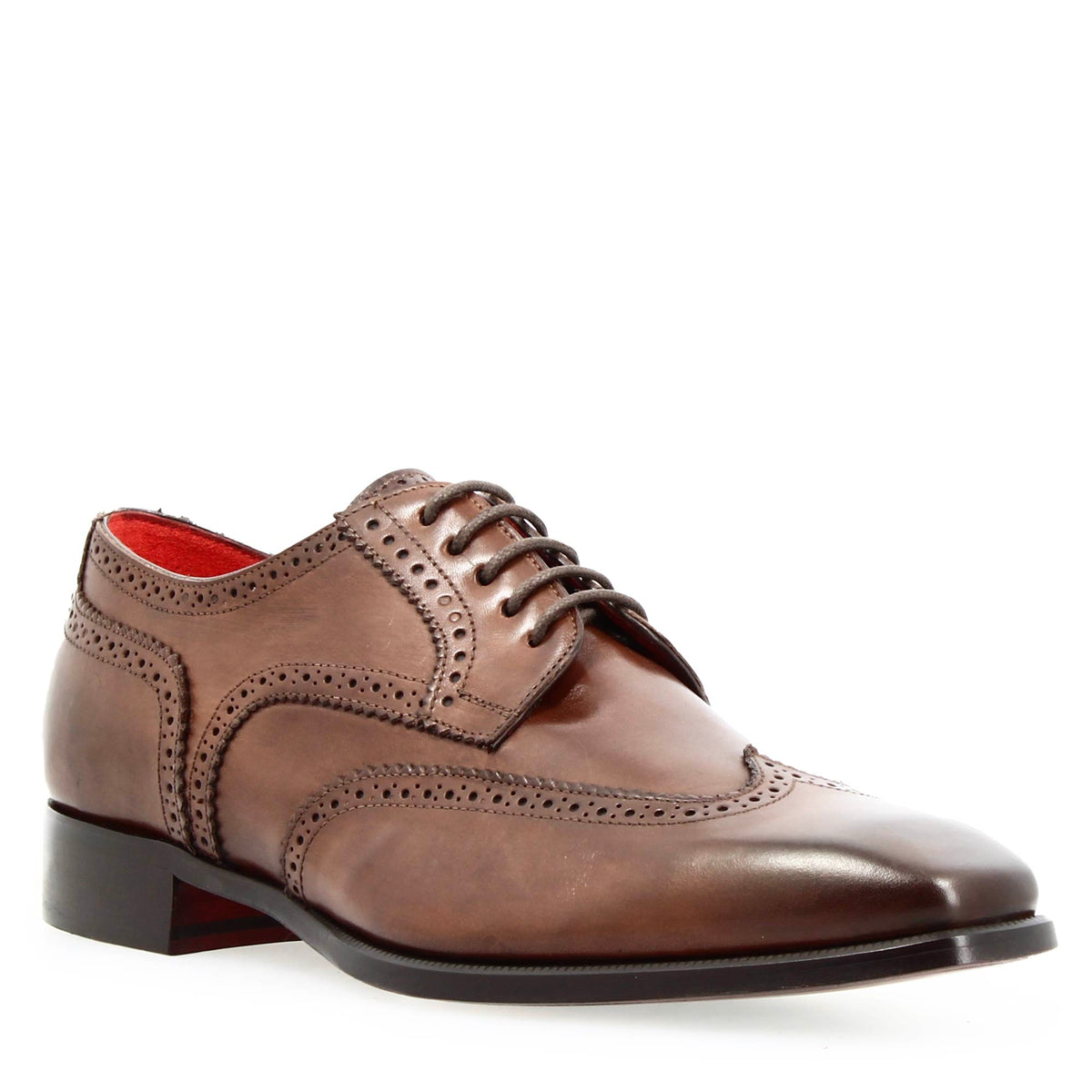 Derby da uomo in pelle marrone chiaro con coda di rondine e punta squadrata - LeonardoShoes